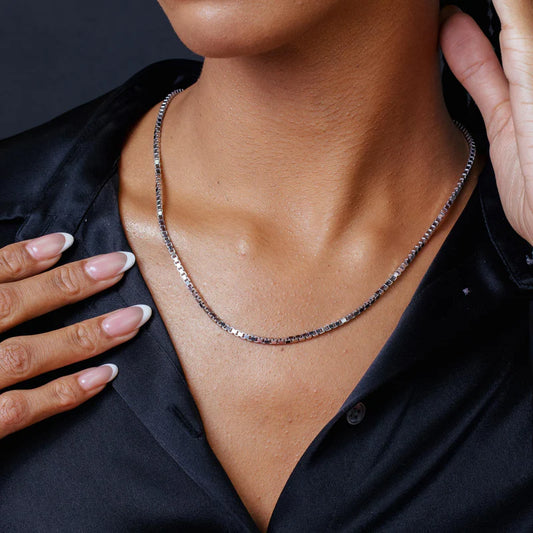 Rhodium Plated Sterling Silver Box Chain, 2.4mm, 925