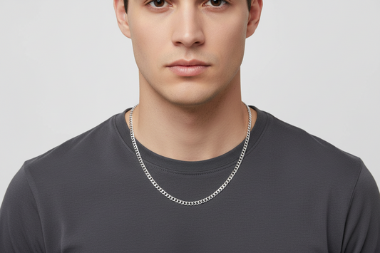 Rhodium Plated Sterling Silver, Flat Curb Chain, 2.8mm, 925