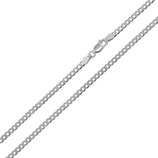 Rhodium Plated Sterling Silver, Flat Curb Chain, 2.8mm, 925