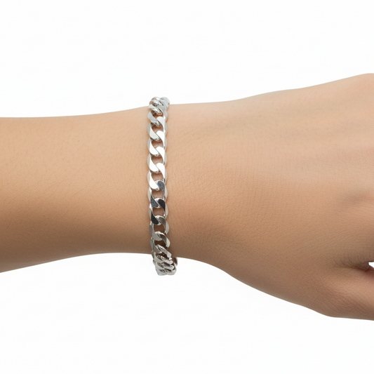 Miami Silver Curb Figaro Rhodium-Plated Bracelet 8 1/2" 5mm