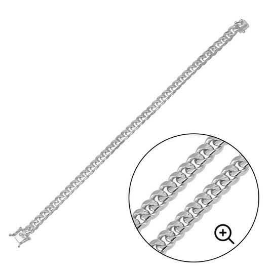 Silver Rhodium Plated  Miami Curb Bracelet, 7mm, 9 Inchs