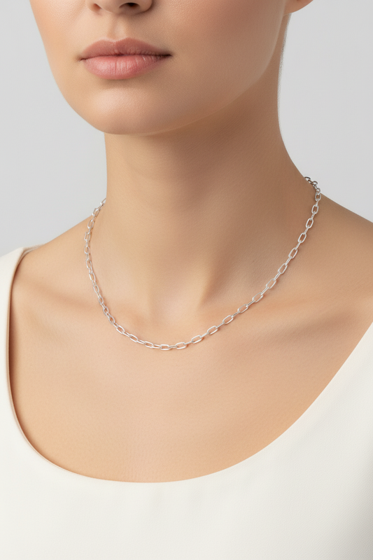 925 Sterling Silver Rhodium Plated Oval Paperclip Link Chain
