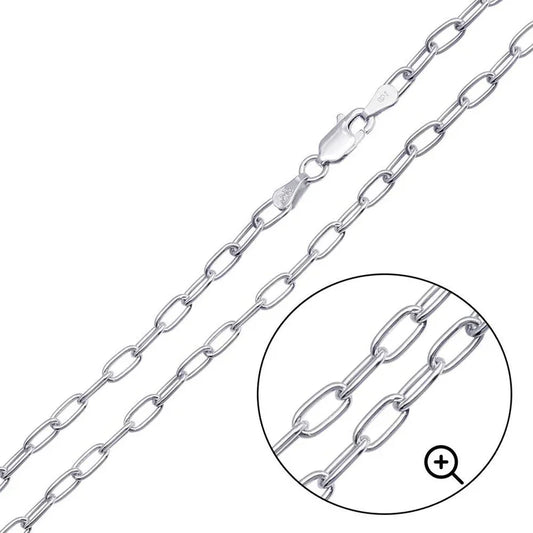 925 Sterling Silver Rhodium Plated Oval Paperclip Link Chain