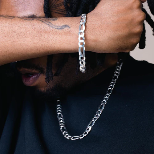 Silver Figaro Bracelet, 8.9mm, 9"