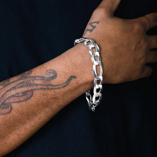 925 Sterling Silver Figaro Bracelet 11.9mm 9"