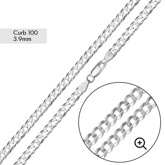 Sterling Silver Rhodium Plated Curb Chain, 18 Inches