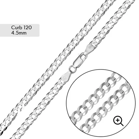 Rhodium Plated Sterling Silver curb links Bracelet, 925