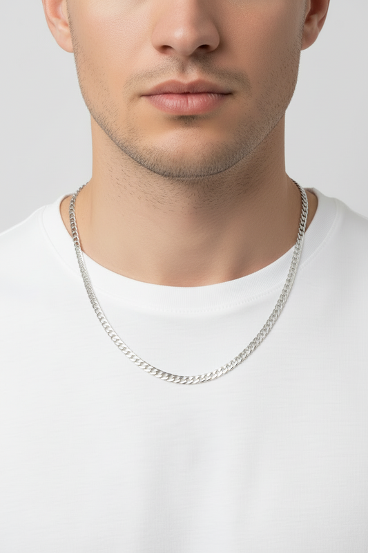 Rhodium Plated Sterling Silver curb links Chain, 925