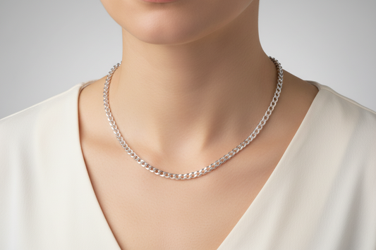 Sterling Silver Super Flat High Polished 1 Side Diamond Cut 1 Side Plain Curb 100 Chain, 925