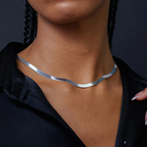 Sterling Silver Herring Bone Style Chains Necklace, 5.5mm