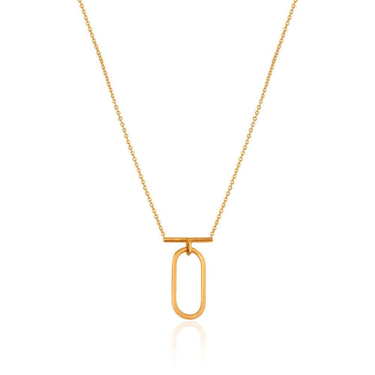 Yellow gold Necklace connected bar with one oval hanging Chain adjustable 17 to 18 Inches 18k 2.75gr