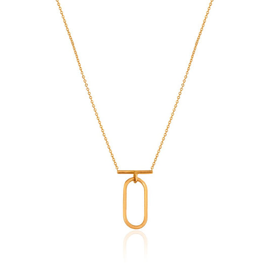 Yellow gold Necklace connected bar with one oval hanging Chain adjustable 17 to 18 Inches 18k 2.75gr
