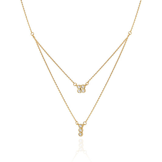 Two Layer Yellow Gold Necklace setting with Cubic Zirconia 18k 16 to 18Inches Adjustable 3.7gr