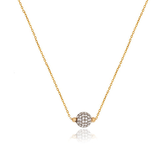 Yellow Gold Necklace with a ball and Cubic Zirconia on setting 18k 4.01gr