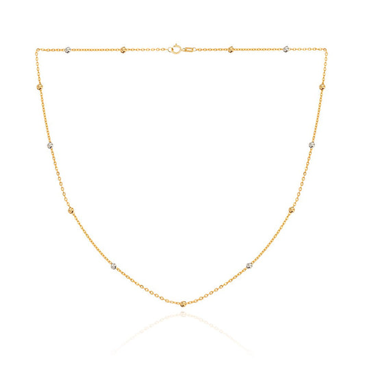 Yellow Gold Station Necklace with White and Yellow Gold Balls, 18k,2.34gr