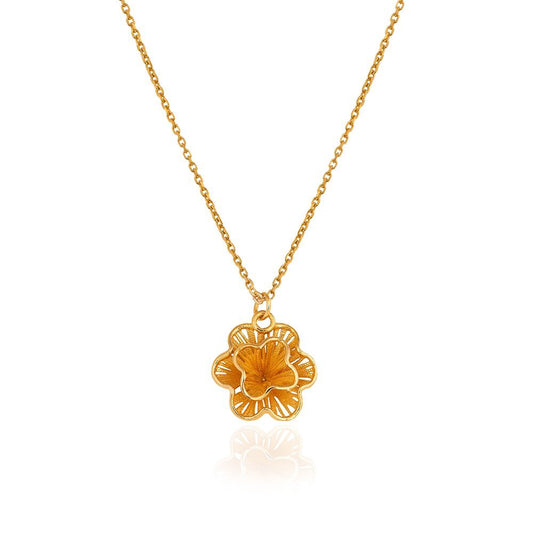 Yellow Gold Necklace with one Fusion 3D Flower 18k  16 to 18Inches Adjustable 3.83gr