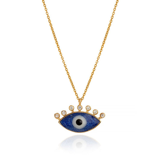 Yellow Gold Evil Eye Necklace with Blue Enamel 18k ,3.39gr