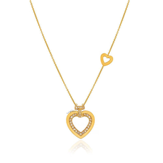 Yellow Gold Heart Necklace setting with Cubic Zirconia 18k ,4.83gr