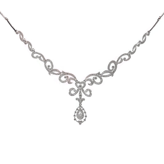 White Gold Floral Design Classic Diamond Necklace. TDW: 1.55ct. VS-SI1. G  14k 17.1gr