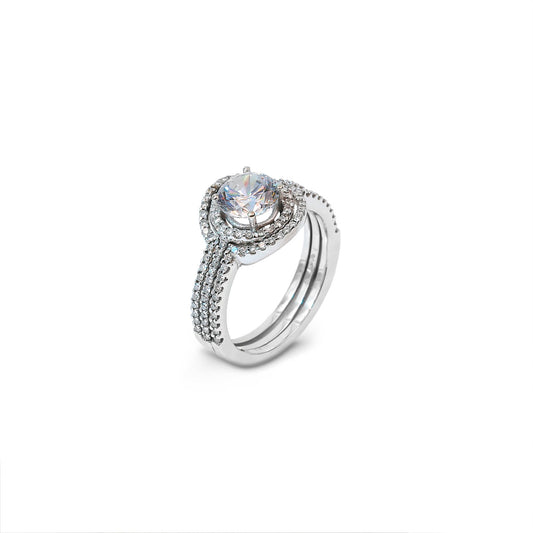 White Gold Cubic Zirconia Halo Ring with Diamond Enhancer 18k, TDW: 1.1ct