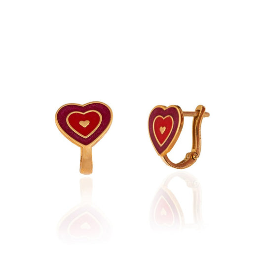 Yellow gold Heart Earring red and purple enamel 18k 2.55gr