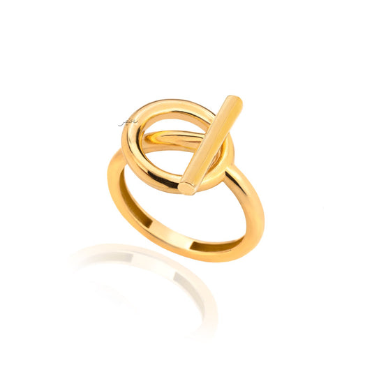 Yellow Gold Ring With Round Hook and Clasp Style 18k 3.03gr