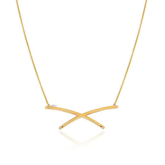 Yellow gold Sleek Crossover Bar Necklace,  18k , 3.5gr
