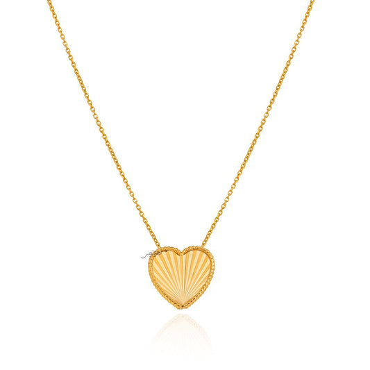 Yellow Gold Heart Necklace  Diamond cut 17-18 Inches 18k 3.07gr