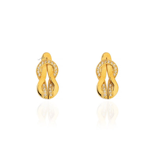 Yellow Gold CZ Earrings with Butterfly Backing 18k 3.2gr