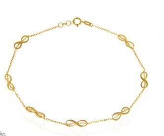 Yellow Gold Infinty Anklet Size 9 1/4 Inches to 9 3/4 18k 2.78