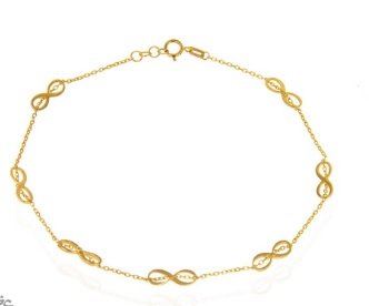 Yellow Gold Infinty Anklet Size 9 1/4 Inches to 9 3/4 18k 2.78