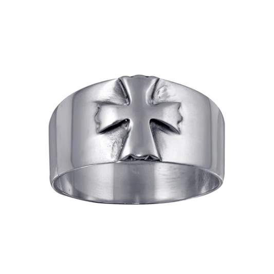 Sterling Silver Wide Band Embossed Cross Ring , 925