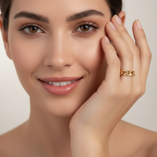 Yellow Gold Curb Linked Flexible Ring, 18k,6.3mm Width