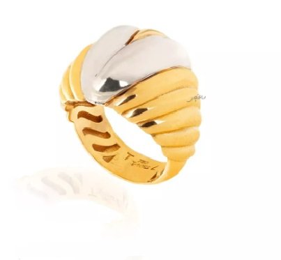 Yellow gold ring with white gold  V shape on setting 18k 7 .82