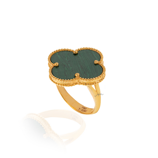 Yellow Gold Green Malachite Clover Shape Ring. 18k Total W: 4.14gr Pure:3.65gr