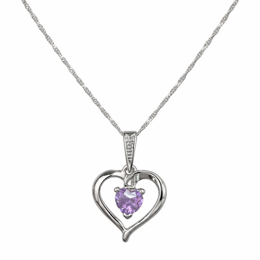 10K White Gold White Gold Open Heart Amethyst Pendant Necklace