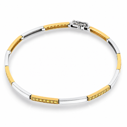 10K Two-Tone White and Yellow Gold Yellow Diamond Bar Link Bracelet