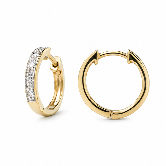 10K Yellow Gold Diamond Hoop Earrings