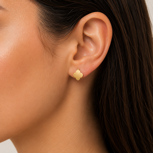 18K Yellow Gold Clover Stud Earring