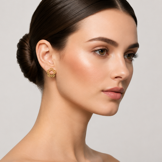 18K Yellow Gold Flower Stud Earrings