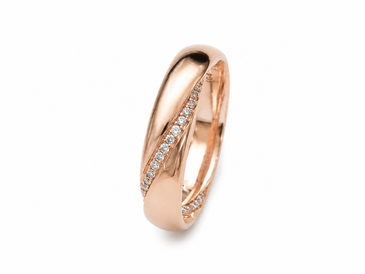 14k Rose Gold Diamond Twisted Crossover Pave Band