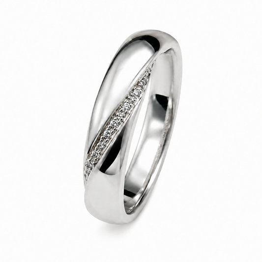 14k White Gold Diamond Twisted Crossover Pave Band