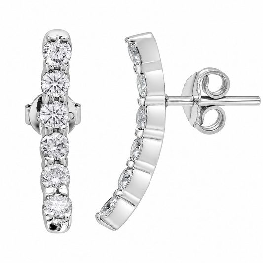 18K White Gold Diamond Curved Climber Earrings