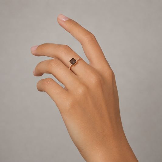 Sterling Silver Rose Gold Plated Emerald Cut smoky Cubic Ring