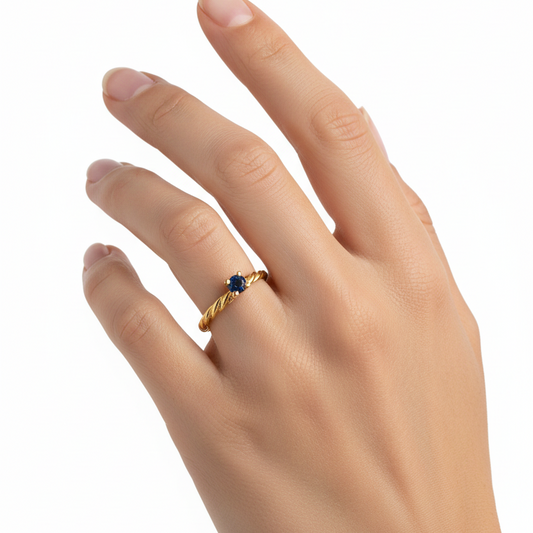10k Yellow Gold Sapphire Twisted Gold Band