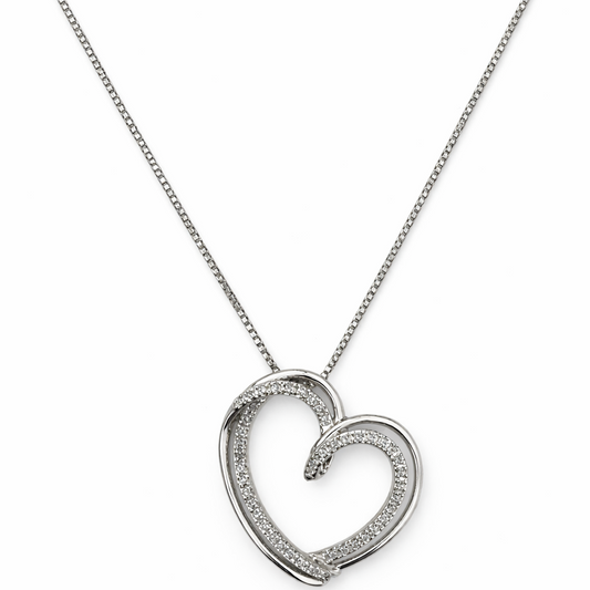 925 Sterling Silver Heart CZ Pendant Necklace