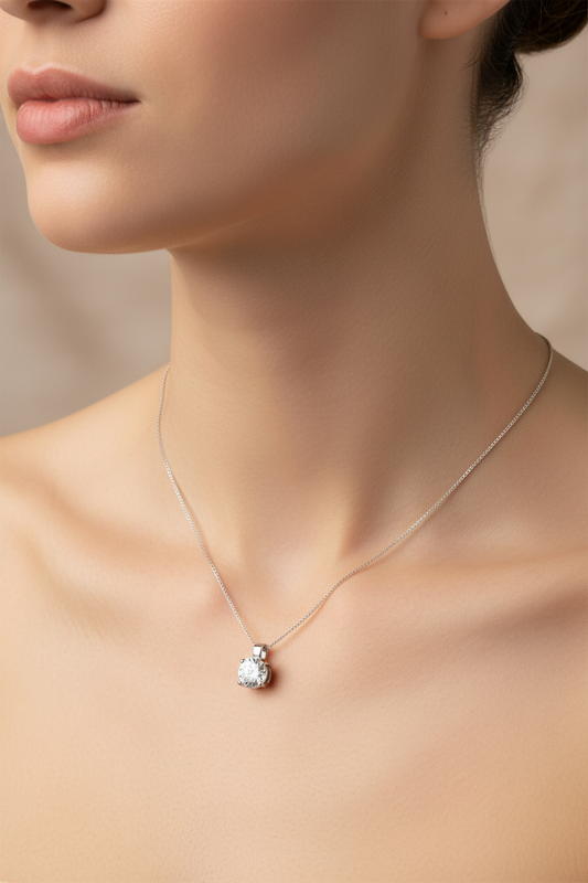 925 Sterling Silver Solitaire CZ Pendant Necklace