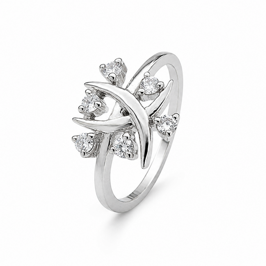 14k White Gold Abstract Floral Diamond Ring