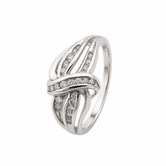 10K White Gold Crossover Diamond Ring