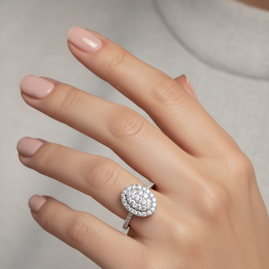 18K White Gold Birks Starry Night Oval Shaped Diamond Ring TDW: 0.78ct VS EF – Resale